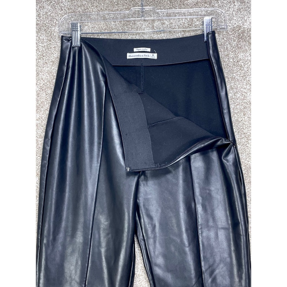 Abercrombie & Fitch Vegan Leather Flare Pants Women M Black High Rise Edgy Biker - Picture 3 of 8